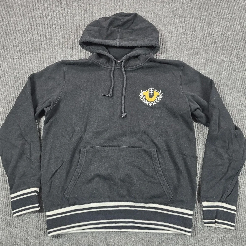 True Religion Hoodie Mens XL Black Pullover Fleece Varsity Back Graphic